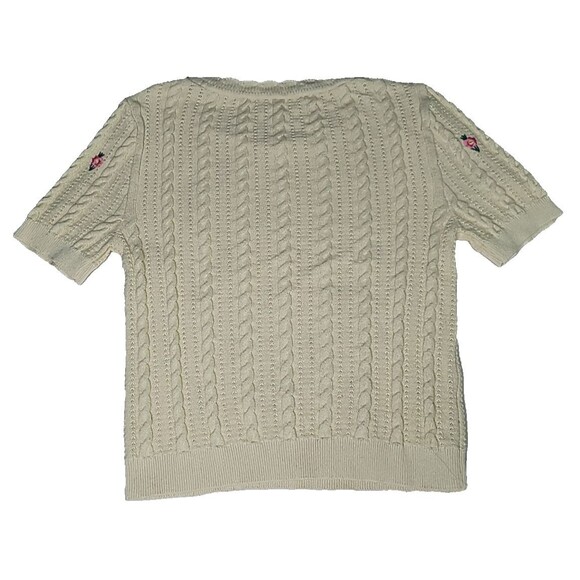 Mango MNG Yellow Knit w/ Roses Short Sleeve Crew Neck Size Small Sweater - Picture 4 of 9